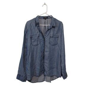 Velvet Heart Button Front Collared  Pockets Pleating Medium Solid Color Denim